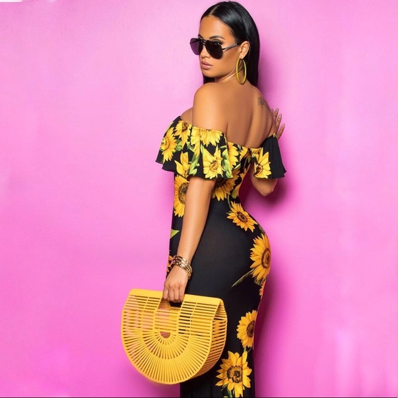 Sunflower Stretch Floral Maxi Bodycon Summer Dress - Picture 7 of 8